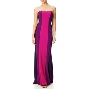 Adrianna Papell Strapless Colorblock Maxi Dress in Fuchsia and Purple